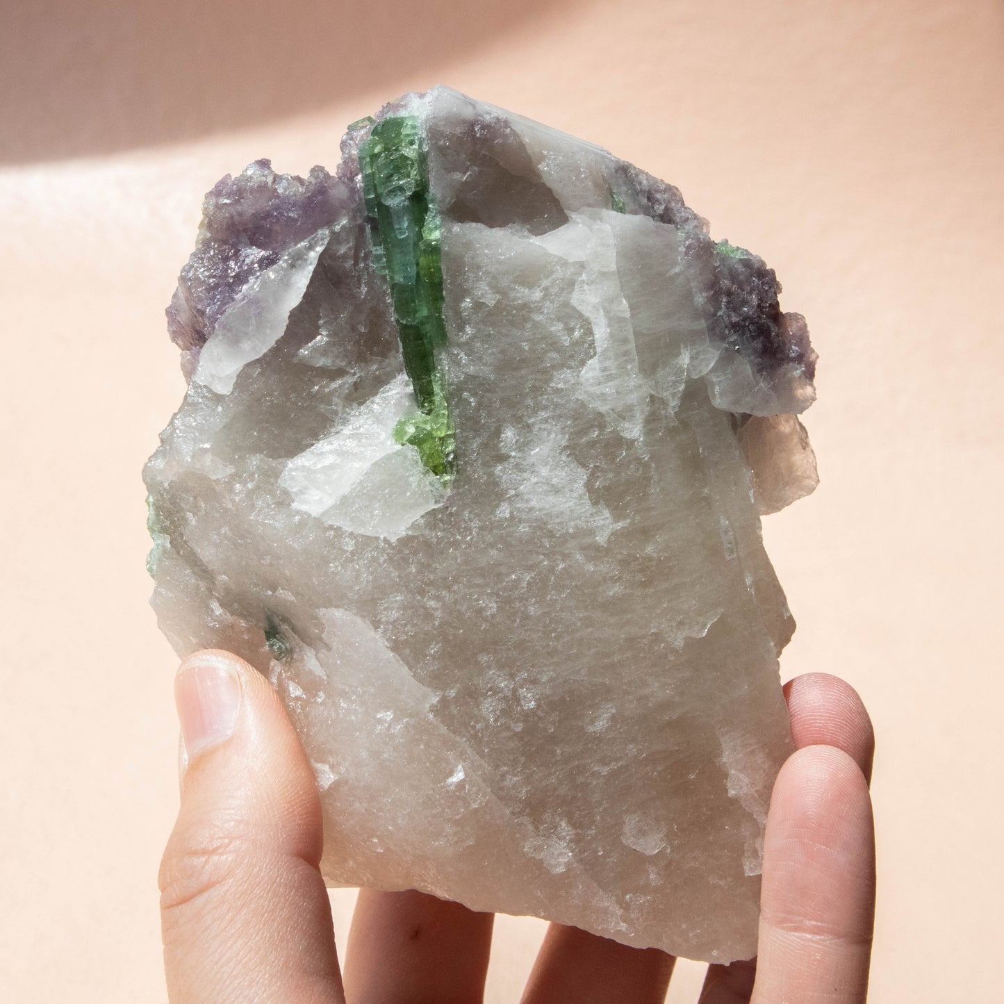 Green Tourmaline & Lepidolite in Matrix