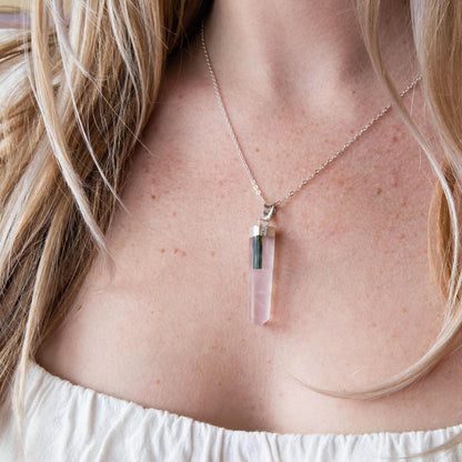 Rose Quartz with Tourmaline Pendant