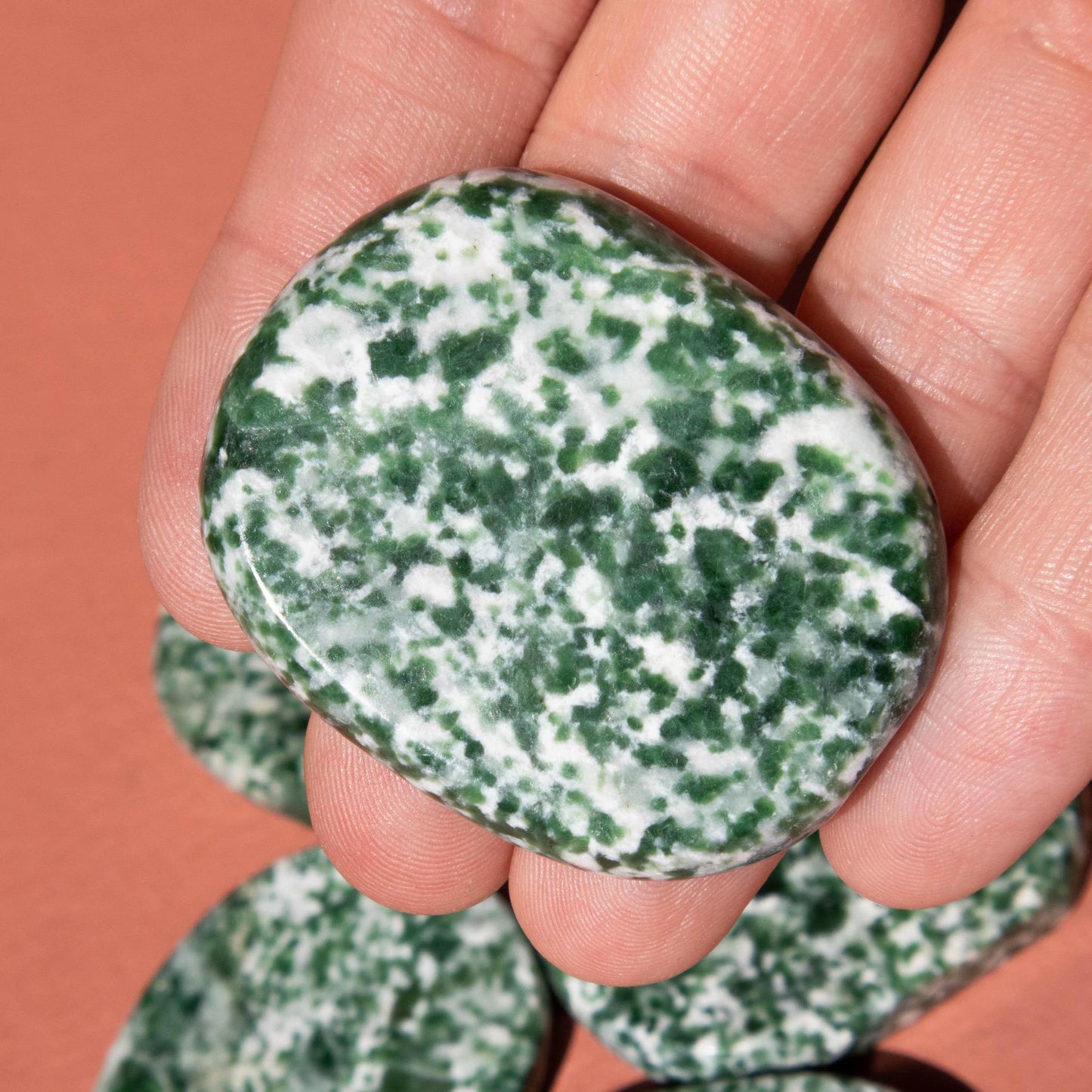 green spot jasper, green spot jasper flat, flat crystal, smooth stone, smooth crystal, green spot jasper crystal, smooth gemstone, green spot jasper gemstone, green spot jasper properties, green spot jasper healing properties, green spot jasper metaphysical properties, green spot jasper meaning