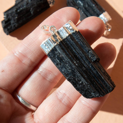 Black Tourmaline Rough Pendant 2"